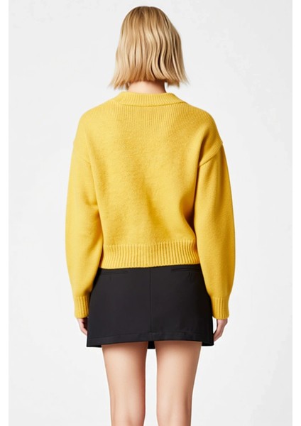 Kadın Oversize Crop V Yaka Düşük Kol Nakışlı Triko Hırka Portakal Dilimi Desenli Yumuşak Dokulu indirimleri