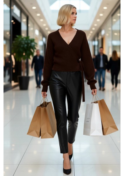 Kadın Günlük Şıklık Kruvaze Yaka Yumuşak Dokulu Selanik Örgü Uzun Kollu Rahat Triko Hırka Şık modelleri