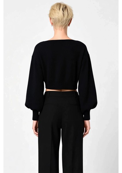 Kadın Crop Triko Hırka Düşük Kol V Yaka Fiyonklu Detaylı Şık Rahat Günlük Giyim Stili Oluşturun indirimleri