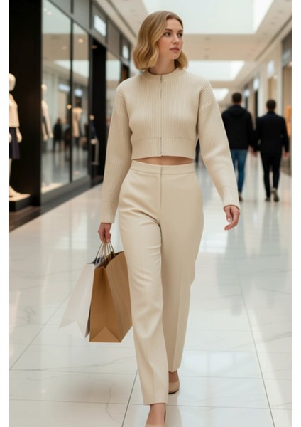 Kadın Fermuar Detaylı Bisiklet Yaka Crop Triko Hırka Fonksiyonel Dayanıklı Kaliteli Modern modelleri