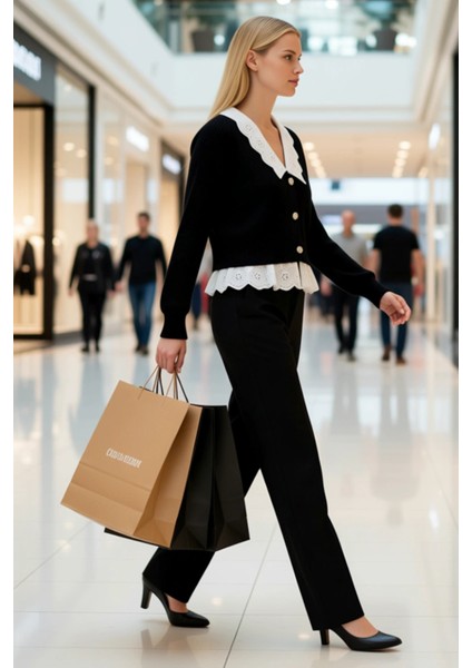 Kadın Crop Garnili V Yaka Triko Hırka Zarif Düğme Detayları ile Şık ve Konforlu Bir Seçim Her modelleri