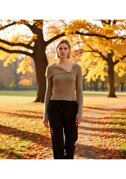 Kadın Fitilli Triko Hırka Vücudu Saran Kesim Şık Merserize Görünümlü Modern Örgü Tasarım Spor