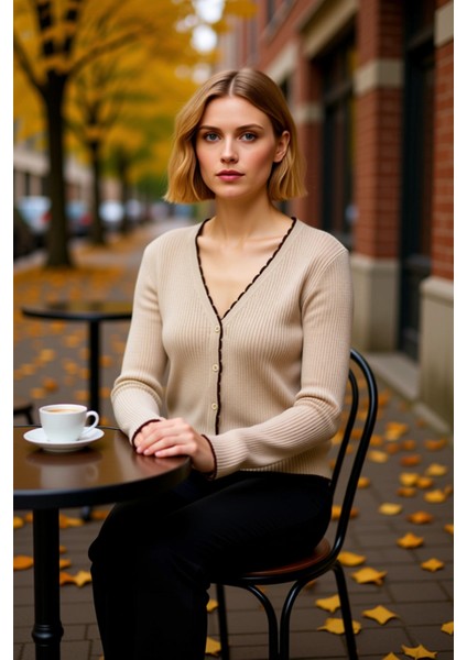 Kadın Fitilli V Yaka Kontrast Detaylı Crop Triko Hırka Şık ve Rahat Günlük Kombinlerin Tamamlayıcısı fiyatları