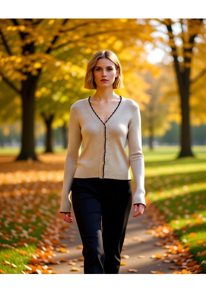 Kadın Fitilli V Yaka Kontrast Detaylı Crop Triko Hırka Şık ve Rahat Günlük Kombinlerin Tamamlayıcısı fırsatları