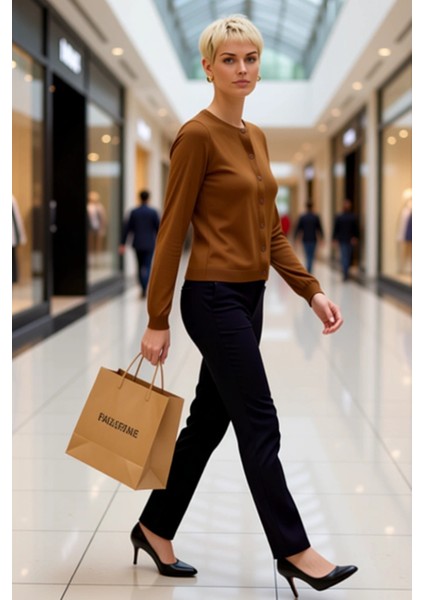 Kadın Regular Fit Bisiklet Yaka Düğmeli Triko Hırka Uzun Kollu Basic Kesim Konforlu Günlük Stil modelleri