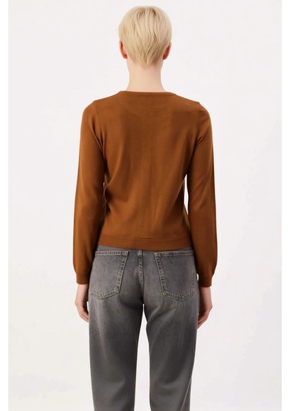 Kadın Regular Fit Bisiklet Yaka Düğmeli Triko Hırka Uzun Kollu Basic Kesim Konforlu Günlük Stil indirimleri