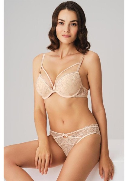 Arias Closet Balenli Destekli Dolgulu Yaka Detaylı Taşlı Dantelli Sütyen ve String Takım