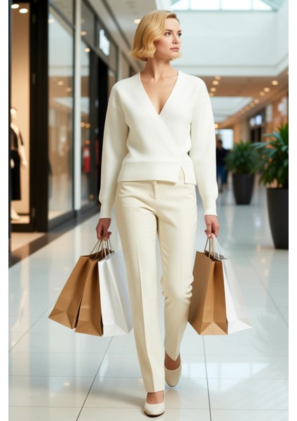 Kadın Günlük Şıklık Kruvaze Yaka Yumuşak Dokulu Selanik Örgü Uzun Kollu Rahat Triko Hırka Şık modelleri