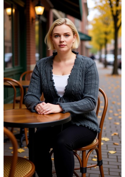 Kadın V Yaka Bağlamalı Saç Örgü Desenli Uzun Kollu Fitted Kalıp Triko Hırka Günlük Şıklık ve fiyatları