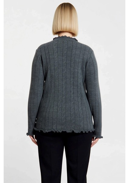 Kadın V Yaka Bağlamalı Saç Örgü Desenli Uzun Kollu Fitted Kalıp Triko Hırka Günlük Şıklık ve indirimleri