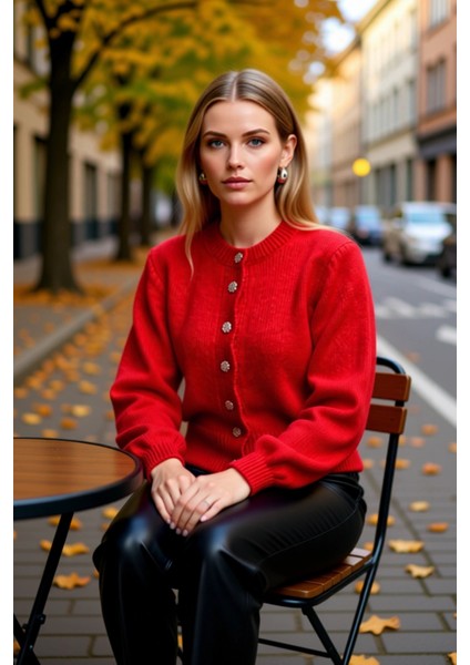 Kadın Yumuşak Dokulu Mücevher Düğmeli Crop Triko Hırka Günlük Şıklık ve Konfor Sunan Zarif Bir Seçim fiyatları