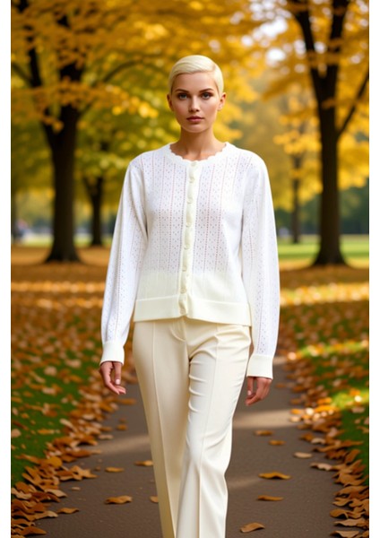 Günlük Şıklığınızı Tamamlayacak Ajurlu Dokusuyla Konforlu Uzun Kollu Triko Hırka Kadın Şık