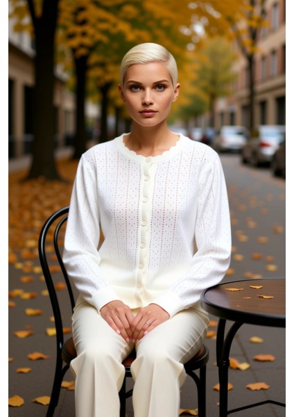 Günlük Şıklığınızı Tamamlayacak Ajurlu Dokusuyla Konforlu Uzun Kollu Triko Hırka Kadın Şık fiyatları