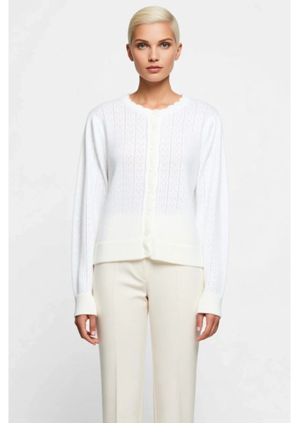 Günlük Şıklığınızı Tamamlayacak Ajurlu Dokusuyla Konforlu Uzun Kollu Triko Hırka Kadın Şık fırsatları