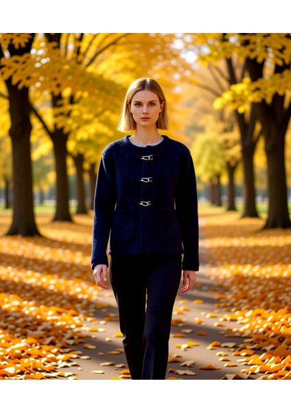Kadın Dokulu Geniş Kalıp Mont Görünümlü Triko Hırka Kış Sezonu ve Stil Sunar Fonksiyonel Şık