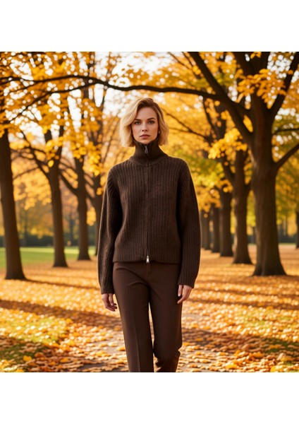 Kadın Geniş Kalıp Fermuarlı Triko Hırka Günlük Stilinizi Tamamlayan Yumuşak Dokunuş ve Konfor