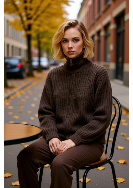 Kadın Geniş Kalıp Fermuarlı Triko Hırka Günlük Stilinizi Tamamlayan Yumuşak Dokunuş ve Konfor fiyatları