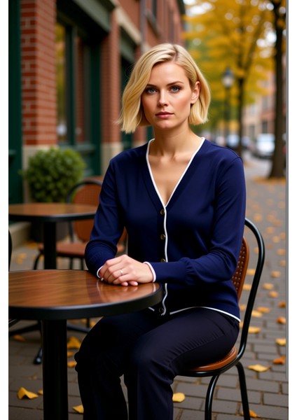 Kadın V Yaka Düğme Detaylı Şeritli Uzun Kollu Regular Kesim Triko Hırka Casual Giyim Stili fiyatları