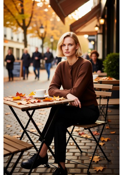 Kadın Alpaka Karışımlı Triko Hırka Düşük Kol Bisiklet Yaka Düğmeli Rahat Kesim Kışlık Şıklık Günlük fiyatları