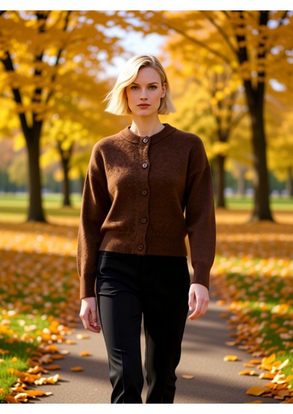 Kadın Alpaka Karışımlı Triko Hırka Düşük Kol Bisiklet Yaka Düğmeli Rahat Kesim Kışlık Şıklık Günlük fırsatları