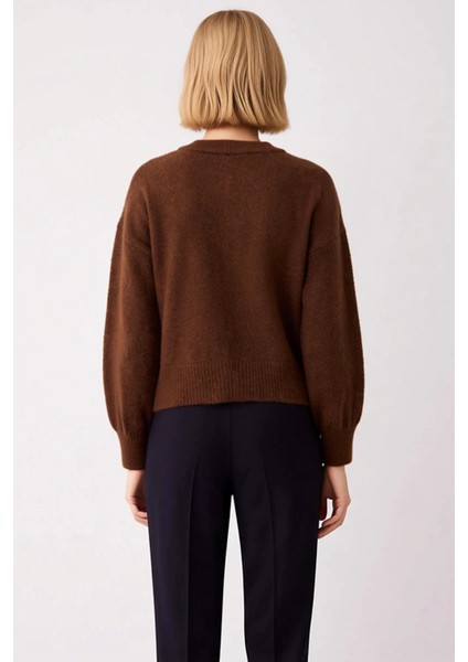 Kadın Alpaka Karışımlı Triko Hırka Düşük Kol Bisiklet Yaka Düğmeli Rahat Kesim Kışlık Şıklık Günlük indirimleri