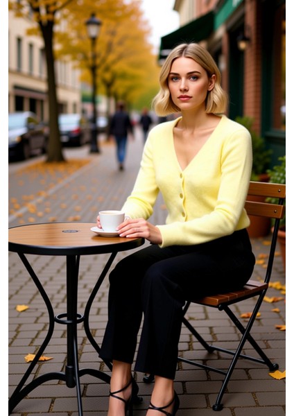 Kadın Crop Düğme Detaylı Yumuşak Dokulu V Yaka Yünlü Triko Hırka Rahat fiyatları