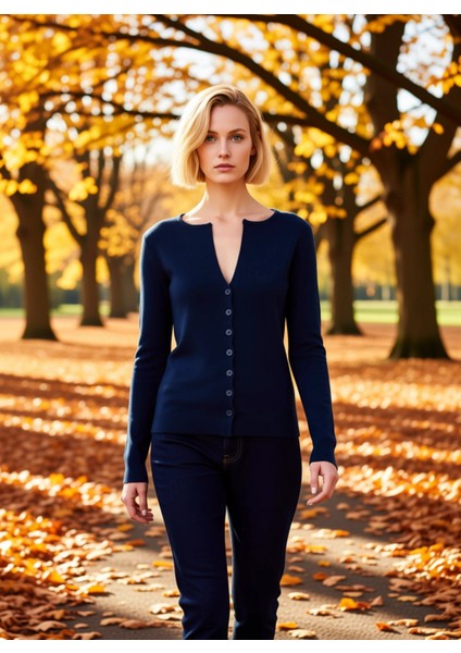 Kadın Premium Iplik Fitted Vücuda Oturan Triko Hırka Uzun Kollu Düğmeli Şık Günlük Stile Uyumlu