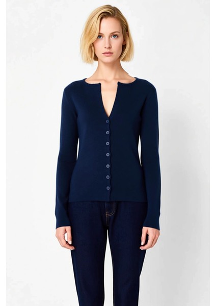 Kadın Premium Iplik Fitted Vücuda Oturan Triko Hırka Uzun Kollu Düğmeli Şık Günlük Stile Uyumlu fırsatları