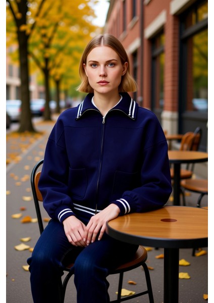 Kadın Antrasit Fermuarlı Triko Ceket Düşük Omuzlu Çizgili Detaylı Kısa Kesim Rahat Şıklık Şık fiyatları