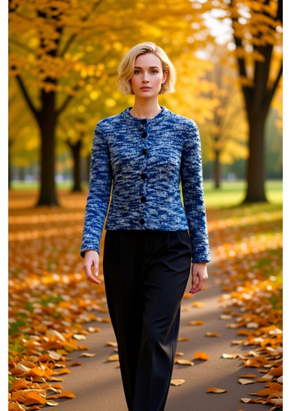 Kadın Degrade Iplik Dokulu Regular Kesim Bisiklet Yaka Uzun Kollu Triko Hırka Fonksiyonel Şık