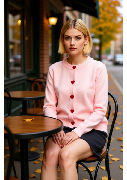 Kadın Yumuşak Dokulu Kalp Düğmeli Uzun Kollu Bisiklet Yaka Regular Kesim Triko Hırka Günlük fiyatları