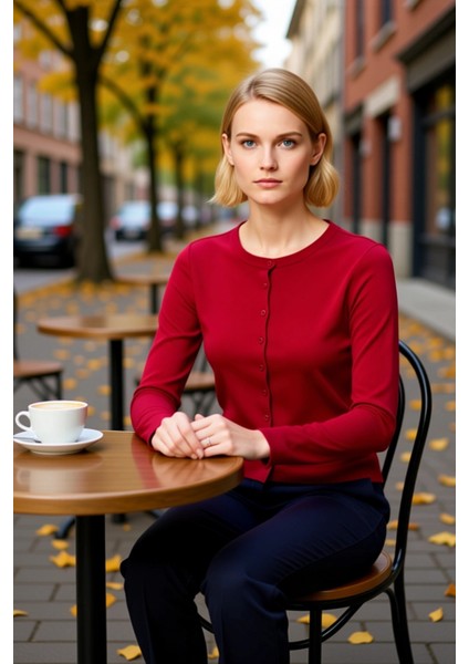 Kadın Düğmeli Bisiklet Yaka Uzun Kollu Ince Dokulu Yumuşak Regular Kesim Günlük Triko Hırka fiyatları