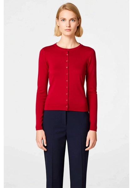 Kadın Düğmeli Bisiklet Yaka Uzun Kollu Ince Dokulu Yumuşak Regular Kesim Günlük Triko Hırka fırsatları