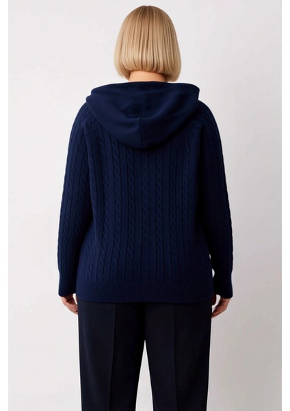 Kadın Rahat Kesim Saç Örgü Desenli Kapüşonlu Fermuarlı Triko Hırka Kışlık Kombinlerinize Şıklık indirimleri