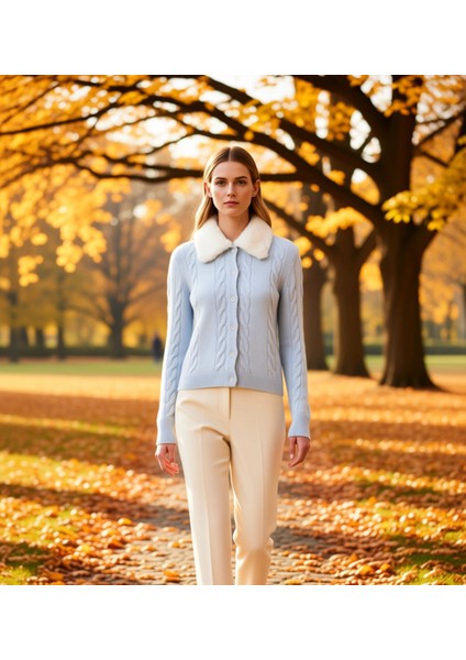 Kadın Crop Kürk Yakalı Saç Örgü Triko Hırka Kış Gardırobunuzun Konforlu ve Zamansız Bir Parçası