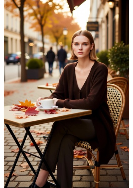 Kadın Ikili V Yaka Geniş Kalıp Uzun Yumuşak Dokulu Triko Hırka ve Yelek Takımı Rahat Kesim fiyatları