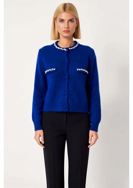 Kadın Günlük Tamamlayan Taş Işlemeli Bisiklet Yaka Yumuşak Dokulu Uzun Kollu Triko Hırka Şık fırsatları