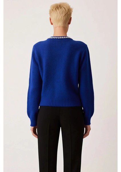 Kadın Günlük Tamamlayan Taş Işlemeli Bisiklet Yaka Yumuşak Dokulu Uzun Kollu Triko Hırka Şık indirimleri