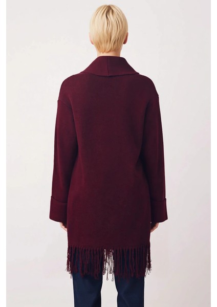 Kadın Rahat Kesim Şık Triko Hırka Gold Detaylı Püsküllü Tasarım Uzun Kollu Ceket Yaka Konforlu indirimleri