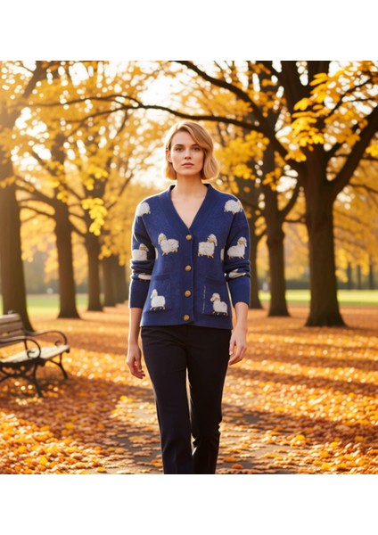 Kadınların Kış Gardırobuna Neşeli Bir Dokunuş Yumuşak Dokulu Kuzu Desenli Oversize Triko Hırka