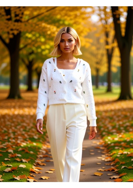 Kadın Nakışlı V Yaka Triko Hırka Takım Fonksiyonel Dayanıklı Kaliteli Konforlu Estetik Şık