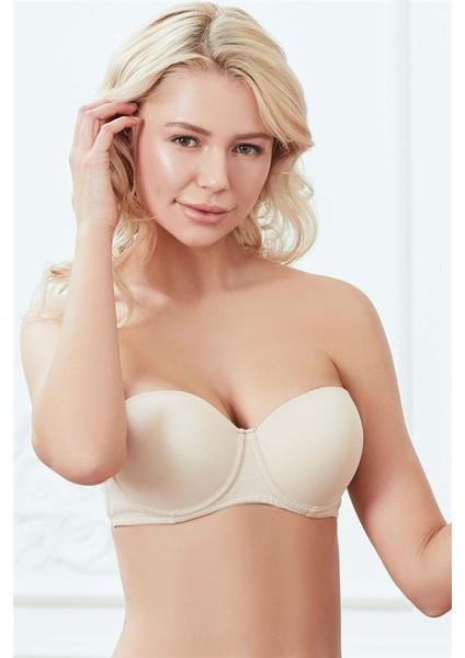 Arias Closet Balenli Destekli Dolgulu Askısız Straplez Günlük Klasik T-Shirt Sütyeni