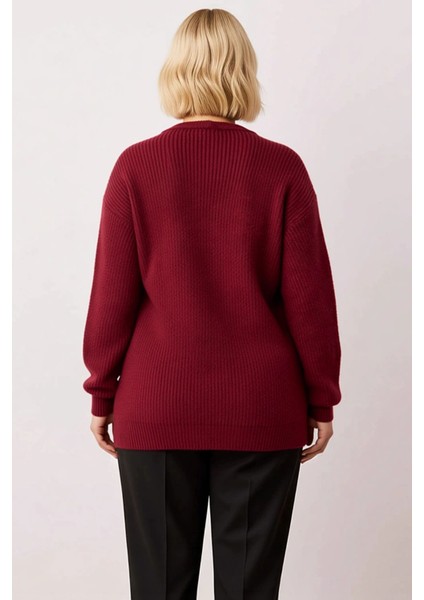 Kadın V Yaka Örgü Desenli Bağlamalı Uzun Kollu Regular Kalıp Cepli Triko Hırka Günlük Şıklık indirimleri