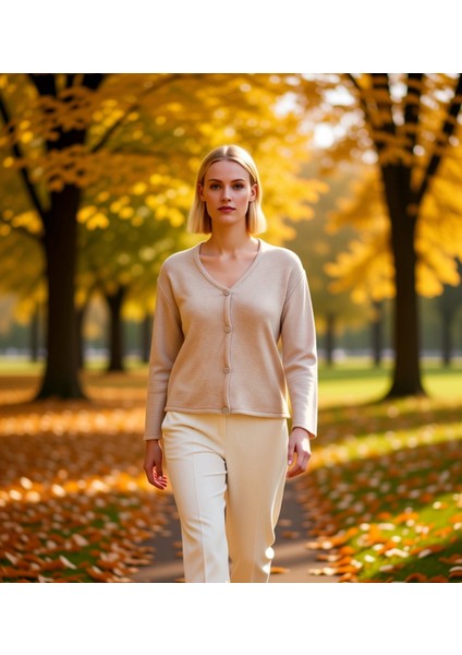 Kadın Rahat Kalıp V Yaka Triko Hırka Şık ve Konforlu Günlük Giyim Seçeneği Fonksiyonel Spor