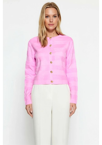 Kadın Dokulu Bisiklet Yaka Crop Triko Hırka Uzun Kollu Şık Düğmeli Rahat Kalıp Günlük Şıklık Sunar fırsatları