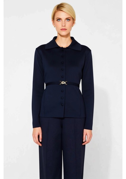 Kadın Kemerli Polo Yaka Düğmeli Triko Ceket Günlük Şıklığınızı Tamamlayacak Özel Bir Parça fırsatları