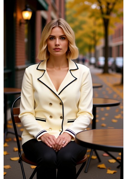 Kadın Çift Düğmeli Triko Blazer Hırka Çizgili Detaylı Ceket Yaka Uzun Kollu Şık Bir Görünüm fiyatları