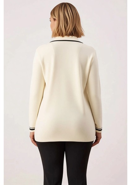 Kadın Çift Düğmeli Triko Blazer Hırka Çizgili Detaylı Ceket Yaka Uzun Kollu Şık Bir Görünüm indirimleri