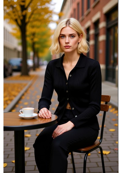 Kadın Merserize Dokulu Fitilli Polo Yaka Düğmeli Uzun Kollu Dar Kesim Şık Günlük Triko Bluz fiyatları