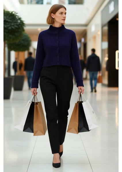 Kadın Dik Yaka Fitilli Dokuma Crop Oversize Triko Hırka Düşük Kol Rahat Kesim Günlük Şıklık modelleri